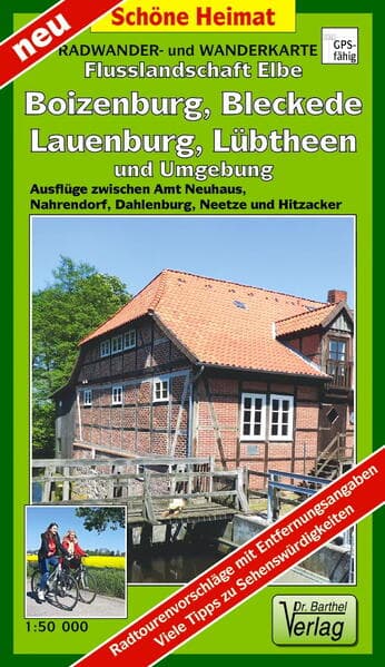 Radwander- und Wanderkarte Flusslandschaft Elbe, Boizenburg/Elbe, Bleckede, Dahlenburg und Umgebung