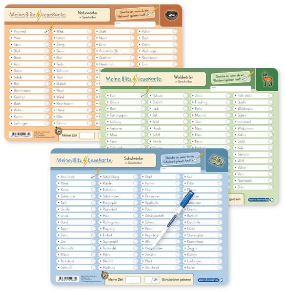 Meine Blitzlesekarten Set 3 zur Leseförderung (3 Lerntafeln mit Stift)