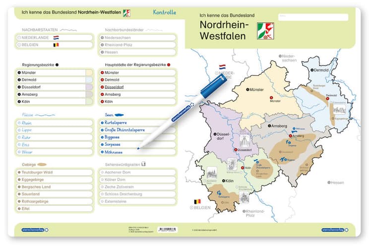 Ich kenne das Bundesland Nordrhein-Westfalen- Lerntafel mit Stift