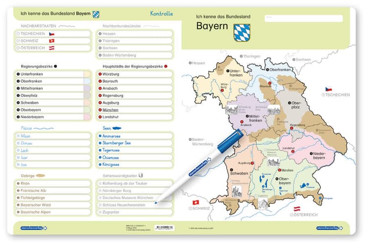 Ich kenne das Bundesland Bayern-Lerntafel mit Stift