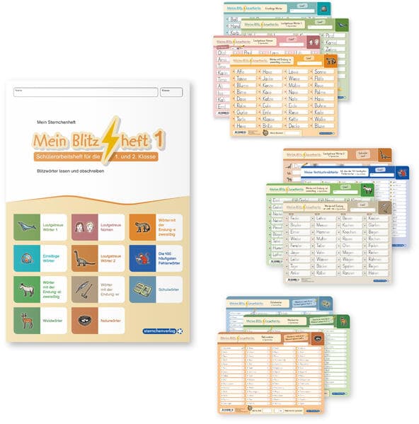 Mein Blitzheft 1 und Meine Blitzlesekarten Set 1-3 mit Stift "Alles in einem"