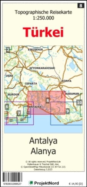 Antalya - Alanya - Topographische Reisekarte 1:250.000 Türkei (Blatt 8)