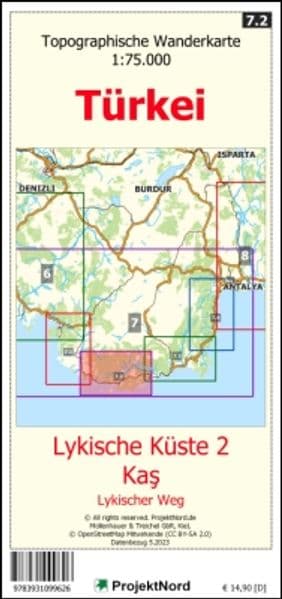 Lykische Küste 2 - Ka¿ - Lykischer Weg - Topographische Wanderkarte 1:75.000 Türkei (Blatt 7.2)