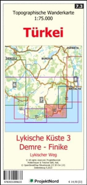 Lykische Küste 3 - Demre - Finike - Lykischer Weg - Topographische Wanderkarte 1:75.000 Türkei (Blatt 7.3)