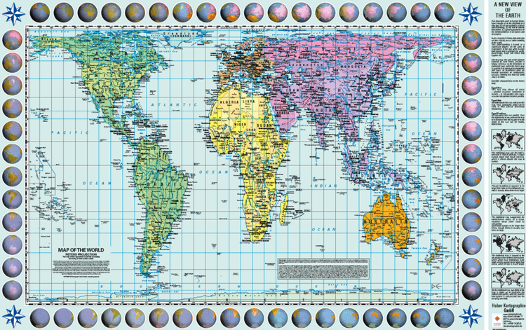 Weltkarte Petersprojektion, englisch (130x82 cm)