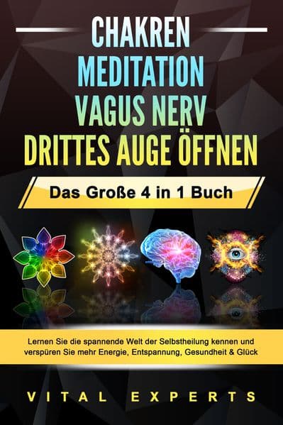 CHAKREN - MEDITATION - VAGUS NERV - DRITTES AUGE ÖFFNEN - Das Große 4 in 1 Buch: Lernen Sie die spannende Welt der Selbstheilung kennen und verspüren Sie mehr Energie, Entspannung, Gesundheit & Glück