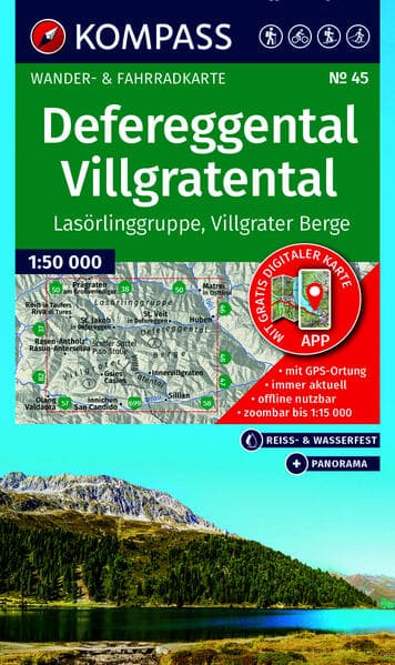 KOMPASS Wanderkarte 45 Defereggental, Villgratental, Lasörlinggruppe, Villgrater Berge 1:50.000