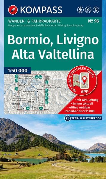 KOMPASS Wanderkarte 96 Bormio, Livigno, Alta Valtellina 1:50.000