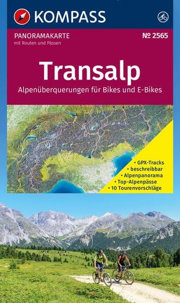 KOMPASS Radfernwegekarte Transalp Panoramakarte 1:2 Mio