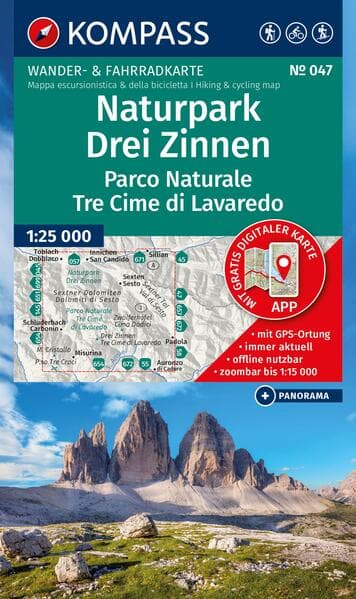 KOMPASS Wanderkarte 047 Naturpark Drei Zinnen, Parco Naturale Tre Cime di Lavaredo 1:25.000
