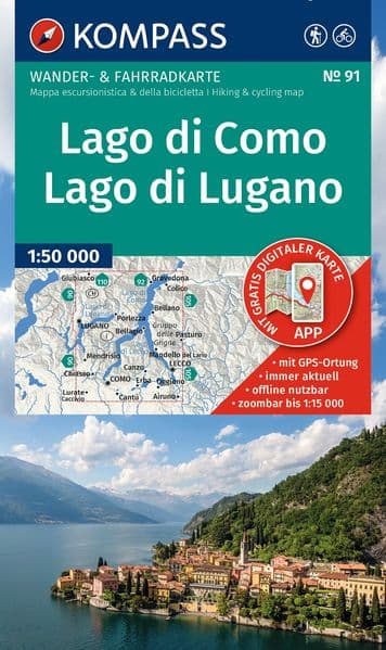 KOMPASS Wanderkarte 91 Lago di Como, Lago di Lugano 1:50.000