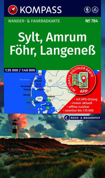 KOMPASS Wanderkarte 784 Sylt, Amrum, Föhr, Langeneß 1:35.000