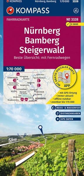 KOMPASS Fahrradkarte 3328 Nürnberg, Bamberg, Steigerwald 1:70.000
