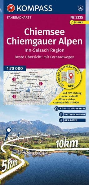 KOMPASS Fahrradkarte 3335 Chiemsee, Chiemgauer Alpen, Inn-Salzach-Region 1:70.000