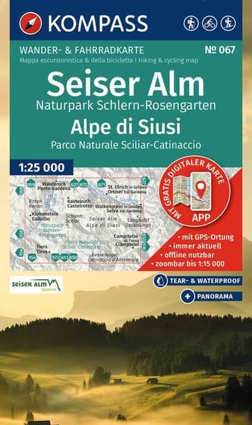 KOMPASS Wanderkarte 067 Seiser Alm, Naturpark Schlern-Rosengarten / Alpe di Siusi, Parco Naturale Sciliar-Catinaccio 1:25.000