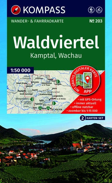 KOMPASS Wanderkarten-Set 203 Waldviertel, Kamptal, Wachau (2 Karten) 1:50.000