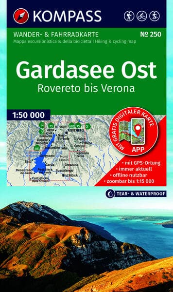 KOMPASS Wanderkarte 250 Gardasee Ost, Rovereto bis Verona 1:50.000