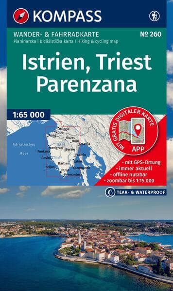 KOMPASS Wanderkarte 260 Istrien, Triest, Parenzana 1:65.000