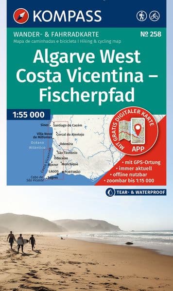 KOMPASS Wanderkarte 258 Algarve West, Costa Vicentina – Fischerpfad 1:55.000