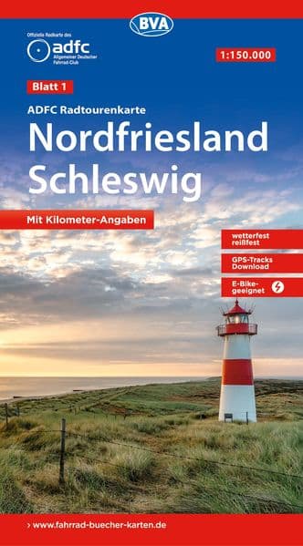 BVA ADFC Radtourenkarte Nordfriesland, Schleswig 1:150.000