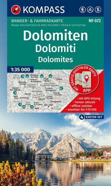 KOMPASS Wanderkarten-Set 672 Dolomiten, Dolomiti, Dolomites (4 Karten) 1:35.000