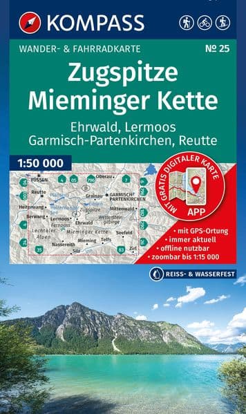 KOMPASS Wanderkarte 25 Zugspitze, Mieminger Kette, Ehrwald, Lermoos, Garmisch-Partenkirchen, Reutte 1:50.000