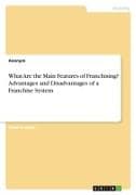 What Are the Main Features of Franchising? Advantages and Disadvantages of a Franchise System