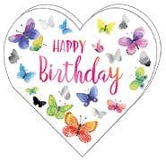 Doppelkarte / Happy Birthday (Herz, Schmetterlingen) / Herzformat