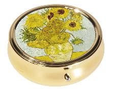 Pillendose gross. gold, rund, Van Gogh Sonnenblumen