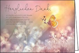 Doppelkarte. Pergament - Herzlichen Dank (Trauer, Schmetterling)
