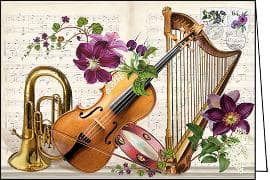 Doppelkarte. Auguri. Musikinstrumente