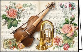 Doppelkarte. Midi - Auguri. Musik (Geige,Trompete)