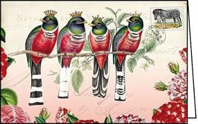 Doppelkarte. Midi - Auguri. Vögel mit Kronen