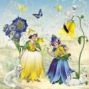 Postkarte. Auguri. Blumenelfengelb