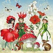 Postkarte. Auguri. Blumenelfen rot
