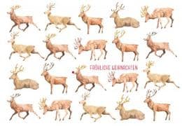 Doppelkarte. Green Karma X-MAS - Viele Hirsche und ein Rudolf
