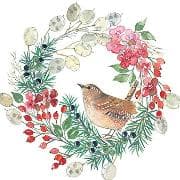 Postkarte. Vogel im Herbstkranz / blanko