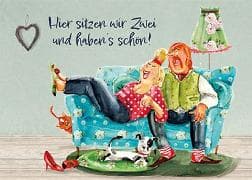 Postkarte. Hier sitzen wir zwei ... (Paar)