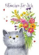 Postkarte. Blümchen für dich (Katze)