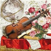Postkarte. Violine,Globus, Bücher / blanko