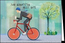 Doppelkarte. Zum Geburtstag (Fahrradfahrer)