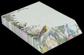 Notizblock - Notizzettel. Schrägschnittblock -Vogel und Blüten / blanko