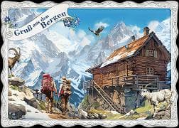 Postkarte. Auguri by Barbara Behr / Gruß aus dem Gebirge (Wanderer // quer
