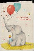 Doppelkarte. Let`s go green / Willkommen (Baby-elefant) / Hoch