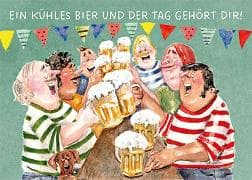 Postkarte / Ein kühles Bier... (Männer feiern) / Quer