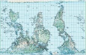 Physische Weltkarte Petersprojektion, südorientiert und pazifikzentriert, Englisch(130 x 82 cm)