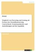 Vergleich von Factoring und Leasing als Formen der Fremdfinanzierung. Unterschiede, Gemeinsamkeiten und Auswirkungen auf die Liquidität