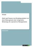 Ziele und Nutzen von Projektportfolios vor dem Hintergrund einer steigenden Belastung des operativen Managements